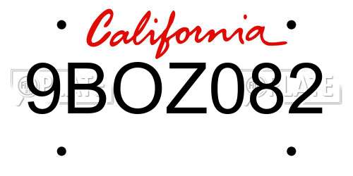 9BOZ082 California License Plate