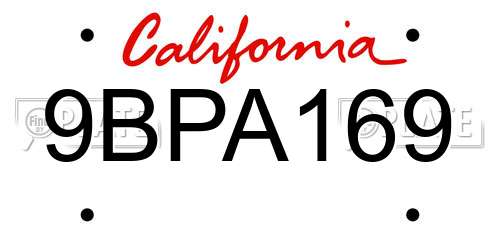 9BPA169 California License Plate