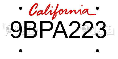 9BPA223 California License Plate