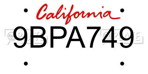9BPA749 California License Plate