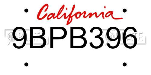 9BPB396 California License Plate