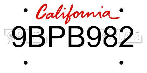 9BPB982 California License Plate