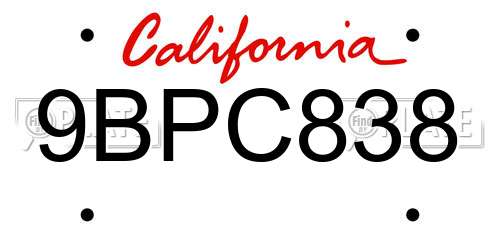 9BPC838 California License Plate