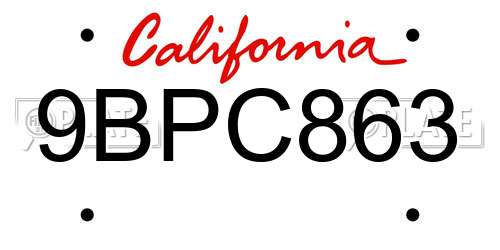 9BPC863 California License Plate