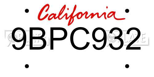 9BPC932 California License Plate