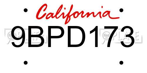 9BPD173 California License Plate