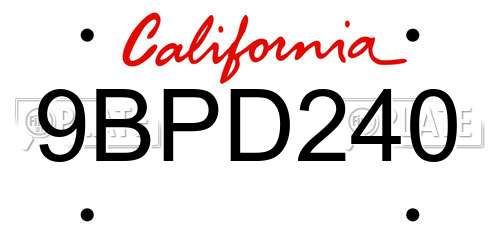 9BPD240 California License Plate