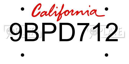 9BPD712 California License Plate
