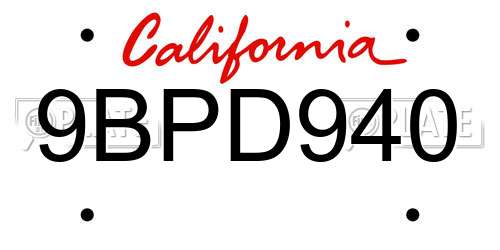9BPD940 California License Plate