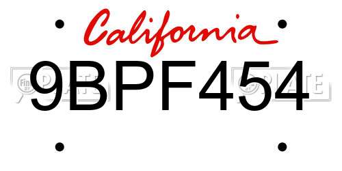 9BPF454 California License Plate