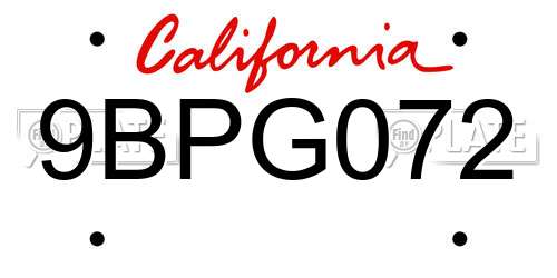 9BPG072 California License Plate