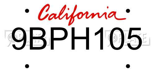 9BPH105 California License Plate