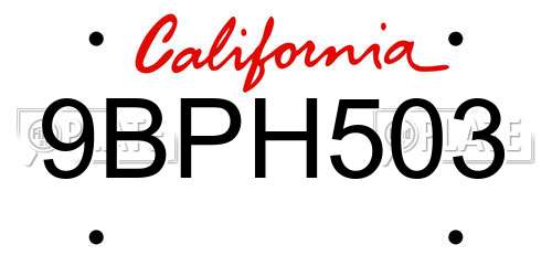 9BPH503 California License Plate