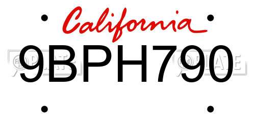 9BPH790 California License Plate