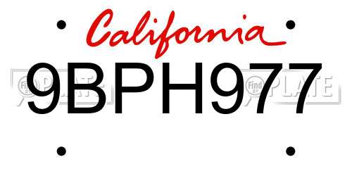 9BPH977 California License Plate