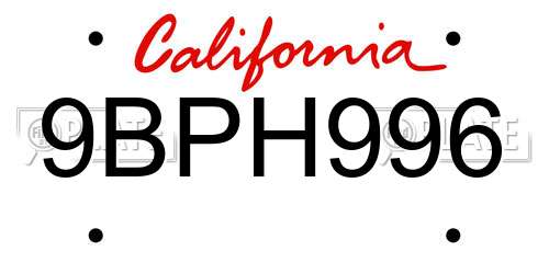 9BPH996 California License Plate