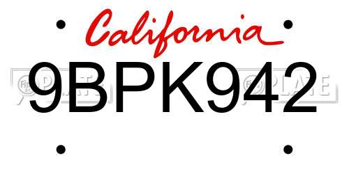 9BPK942 California License Plate