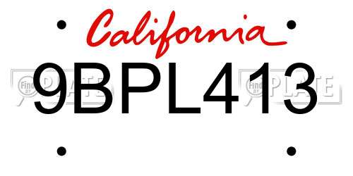 9BPL413 California License Plate