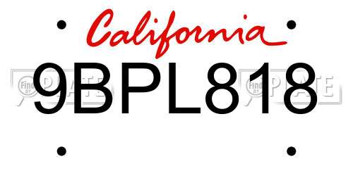 9BPL818 California License Plate