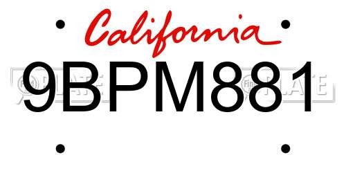9BPM881 California License Plate