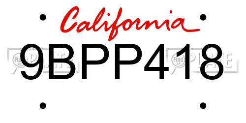9BPP418 California License Plate