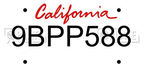 9BPP588 California License Plate