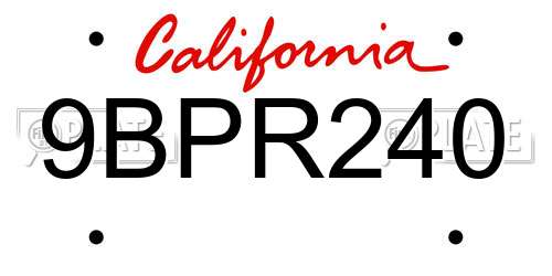 9BPR240 California License Plate