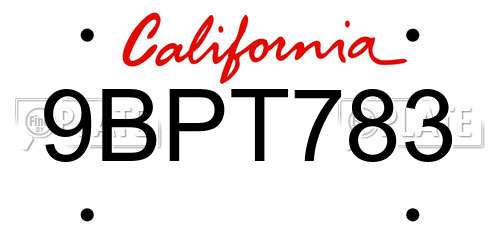 9BPT783 California License Plate
