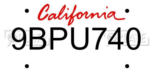 9BPU740 California License Plate