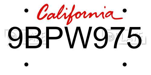 9BPW975 California License Plate