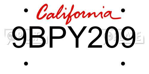 9BPY209 California License Plate