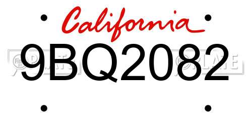 9BQ2082 California License Plate