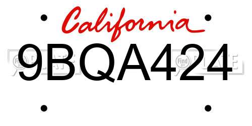 9BQA424 California License Plate