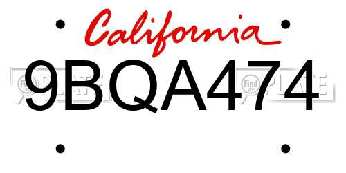 9BQA474 California License Plate