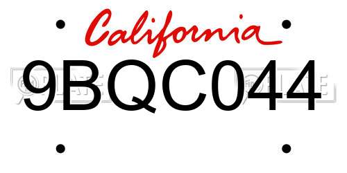 9BQC044 California License Plate