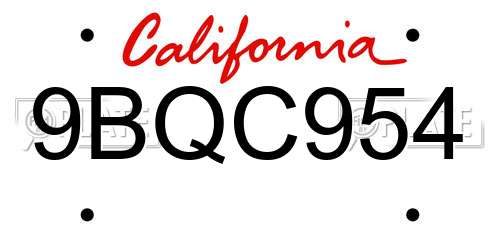 9BQC954 California License Plate