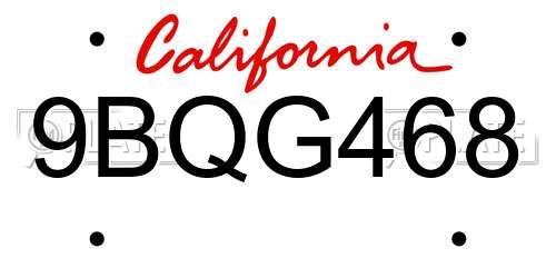 9BQG468 California License Plate
