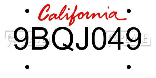 9BQJ049 California License Plate