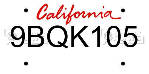 9BQK105 California License Plate