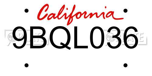 9BQL036 California License Plate