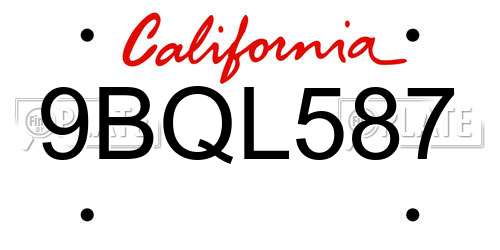 9BQL587 California License Plate