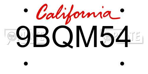 9BQM54 California License Plate