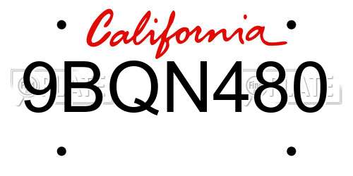 9BQN480 California License Plate