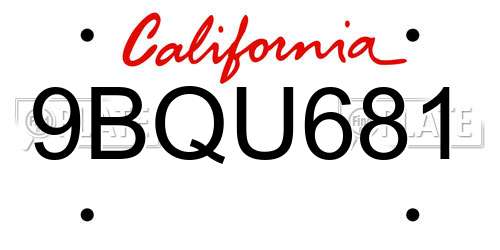 9BQU681 California License Plate