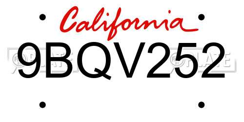 9BQV252 California License Plate