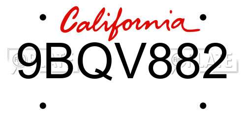 9BQV882 California License Plate