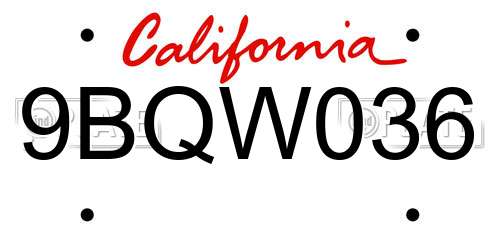 9BQW036 California License Plate