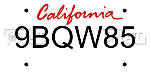9BQW85 California License Plate