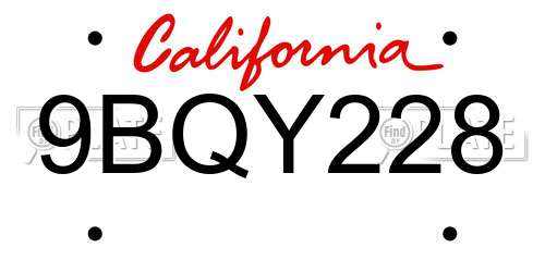 9BQY228 California License Plate