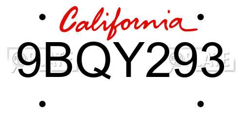 9BQY293 California License Plate